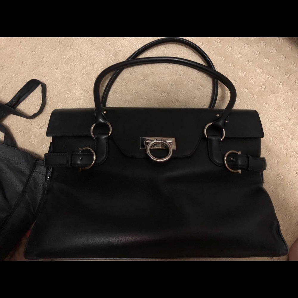 salvatore ferragamo black leather satchel bag
